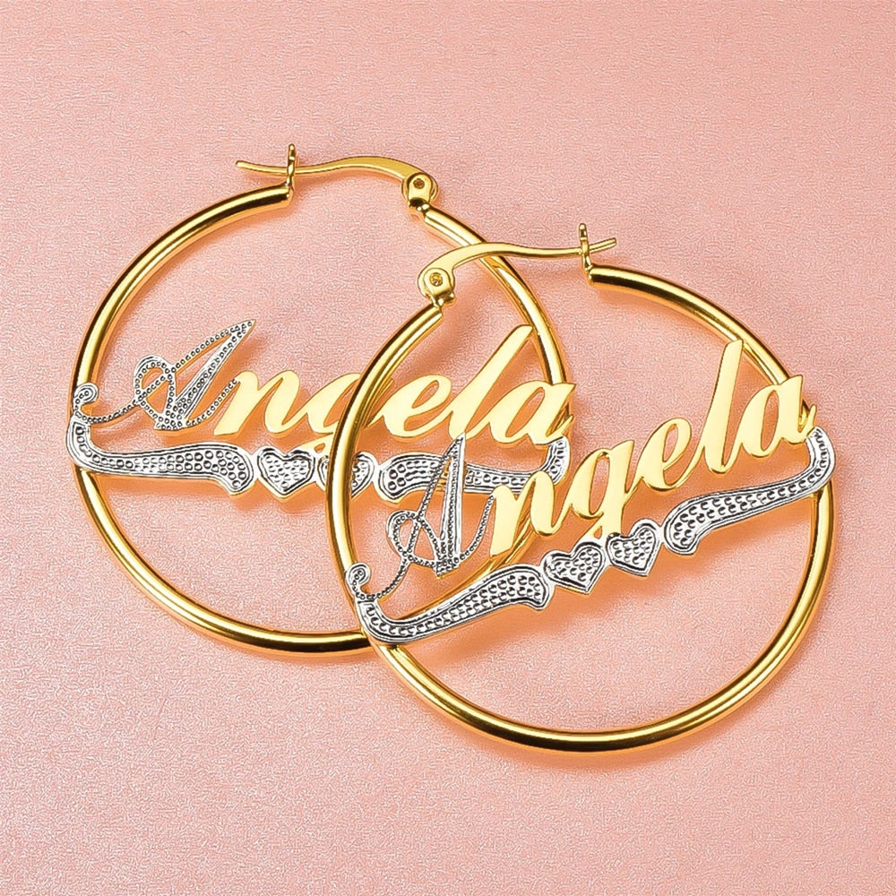 Custom name 2-toned earrings with personalized names in a two-tone design – Queendom Treasurez.
