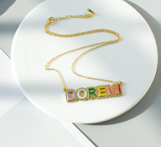 Colorful enamel custom name necklace, high-quality and affordable, from Queendom Treasurez