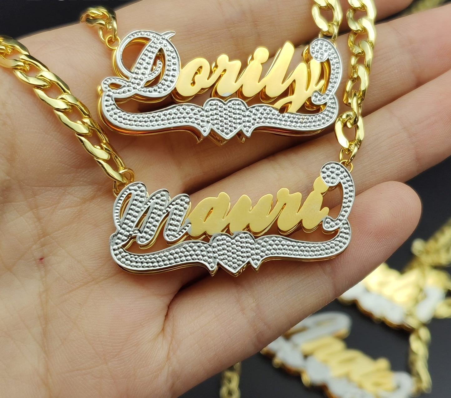3D Double Plated Custom Nameplate Necklace with a unique, personalized design—Queendom Treasurez.