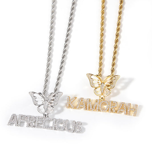 Crystal custom name butterfly crown necklace, high-quality and affordable, from Queendom Treasurez