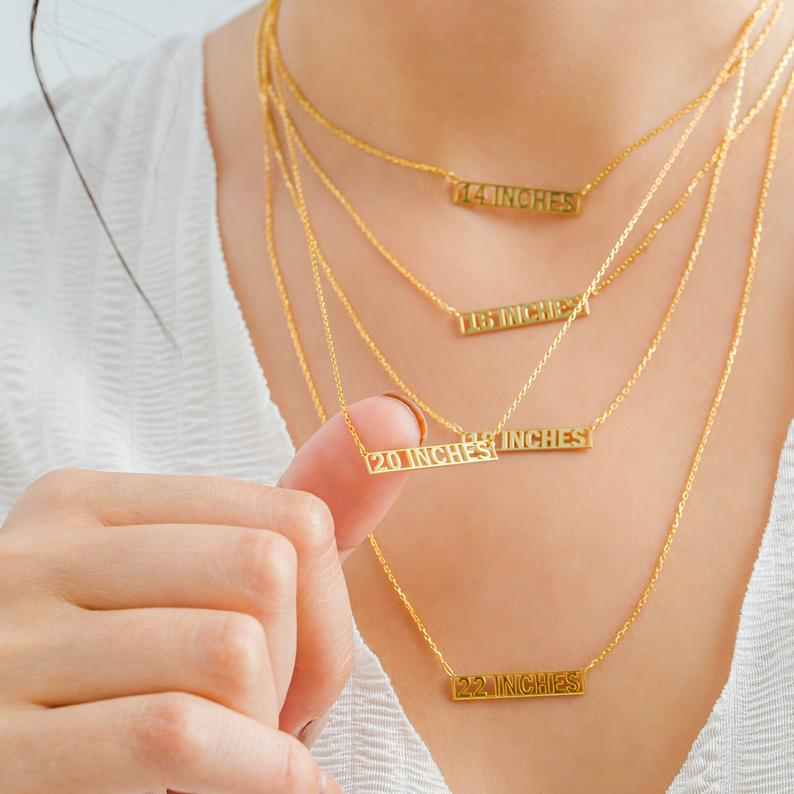 Custom outlined bar name necklace with personalized engraving, gold or silver finish – Queendom Treasurez.