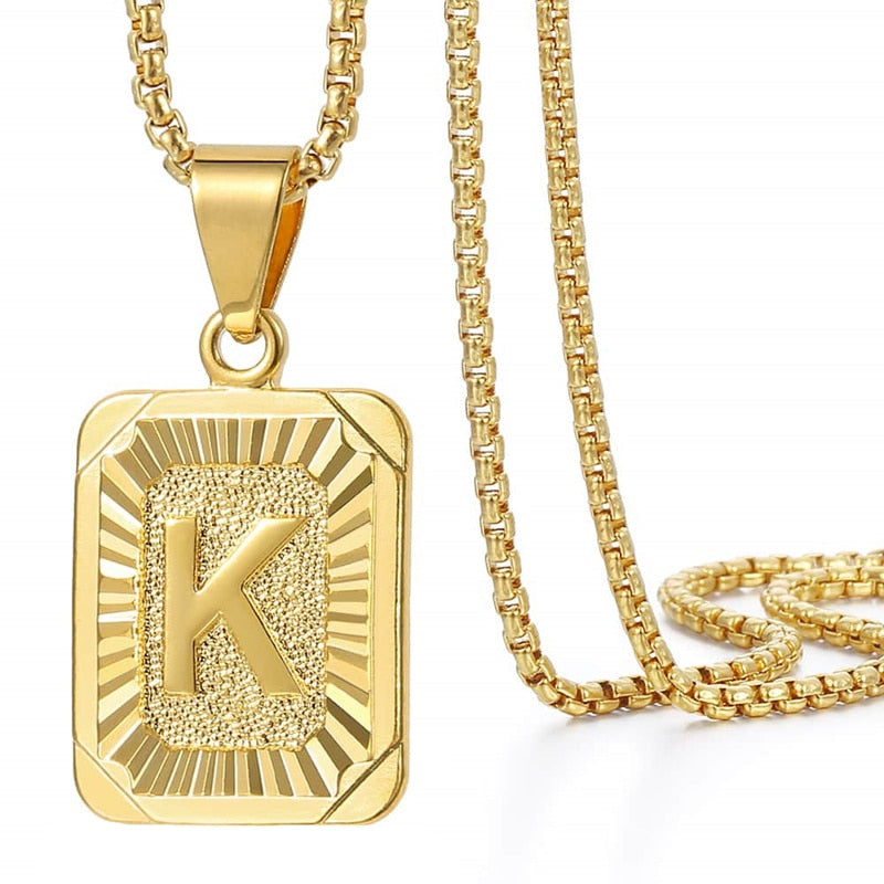 Squared Initial Letter Pendant Necklace - Queendom Treasurez