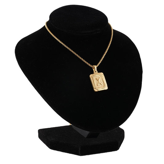 Squared Initial Letter Pendant Necklace - Queendom Treasurez