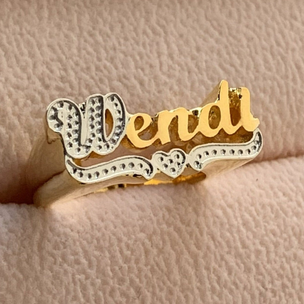 2-toned custom name ring featuring personalized lettering in a sleek two-tone design - Queendom Treasurez