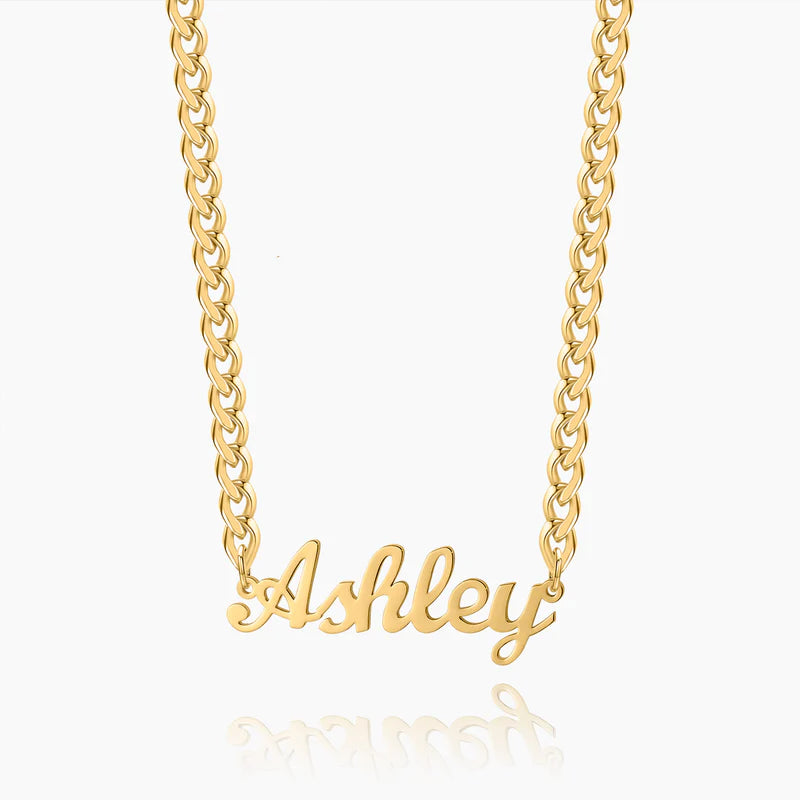 Custom Cuban nameplate necklace with personalized engraving on a Cuban chain – Queendom Treasurez.