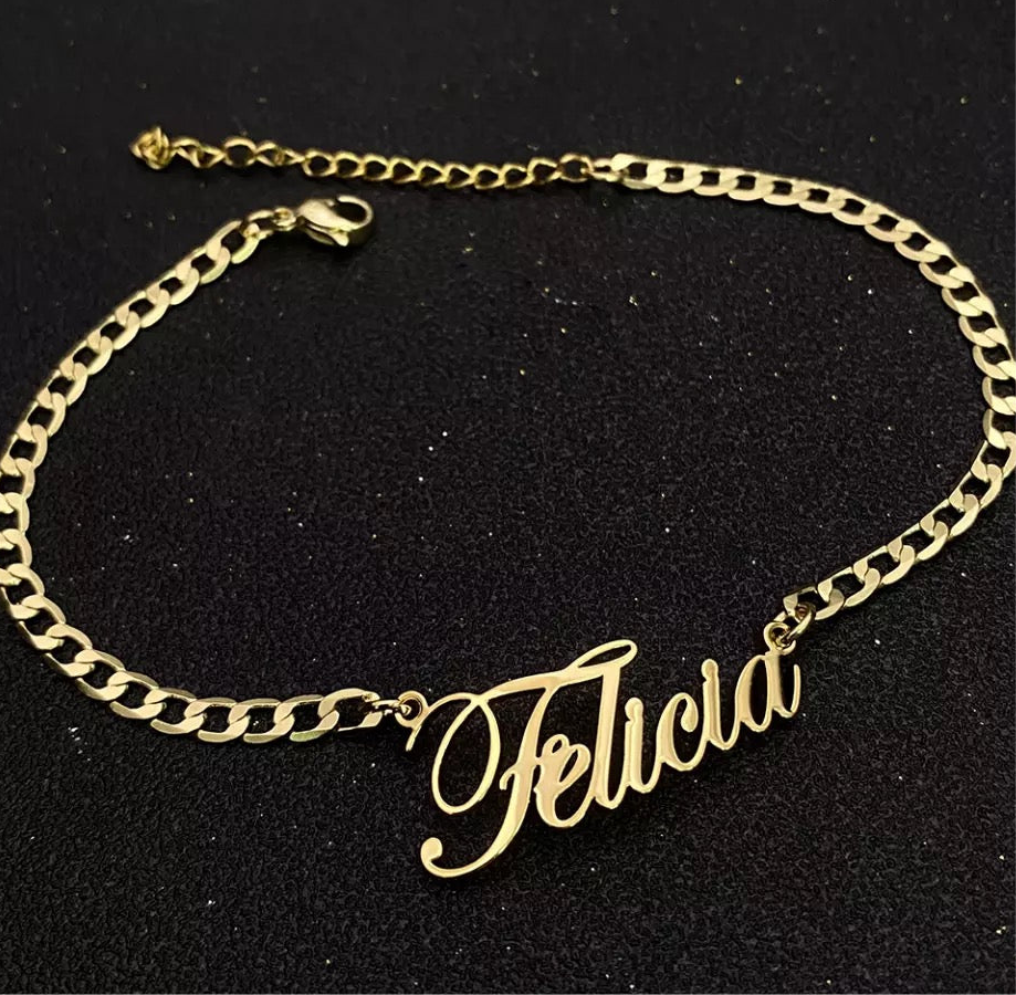 Custom name Cuban anklet bracelet with a sleek, personalized design, Queendom Treasurez.