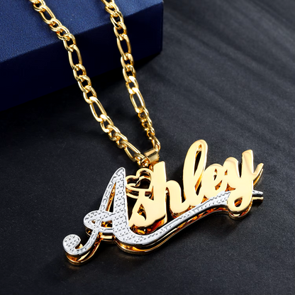 3D Double Plated Custom Name & Heart Accent Necklace