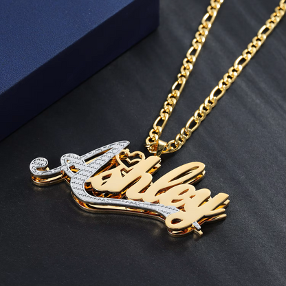 3D Double Plated Custom Name & Heart Accent Necklace