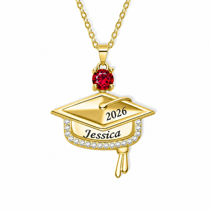 Custom Graduation Cap Name Necklace with Birthstone – Class of Senior Pendant