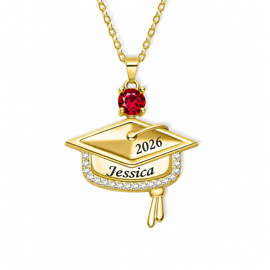 Custom Graduation Cap Name Necklace with Birthstone – Class of Senior Pendant