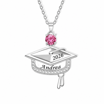 Custom Graduation Cap Name Necklace with Birthstone – Class of Senior Pendant