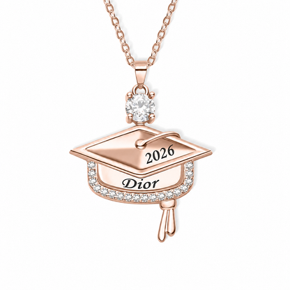 Custom Graduation Cap Name Necklace with Birthstone – Class of Senior Pendant