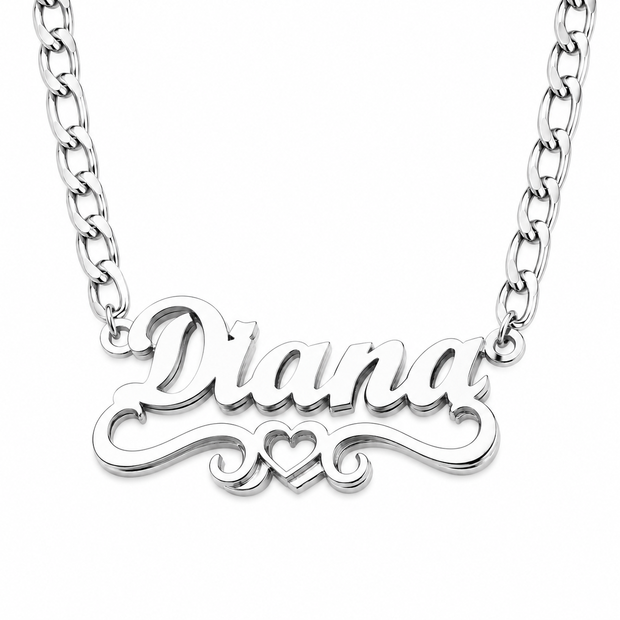 Double Plated Open Sweetheart Name Necklace