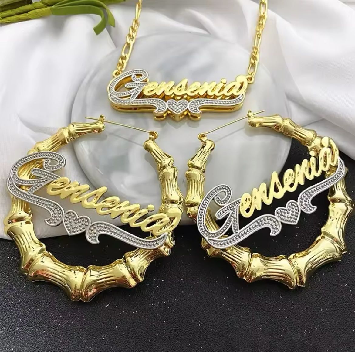 Custom double-plated 2-toned jewelry set with personalized engraving – Queendom Treasurez.