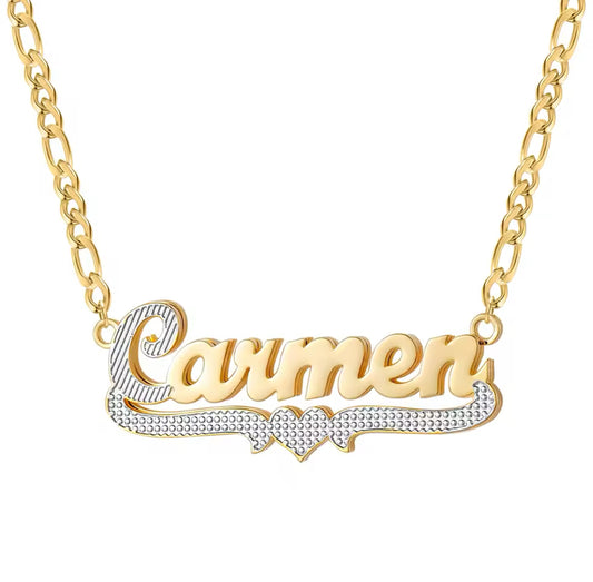 3D Double Plated Custom Nameplate Necklace with a unique, personalized design—Queendom Treasurez.