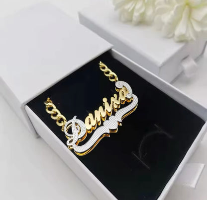 3D Double Plated Custom Nameplate Necklace with a unique, personalized design—Queendom Treasurez.