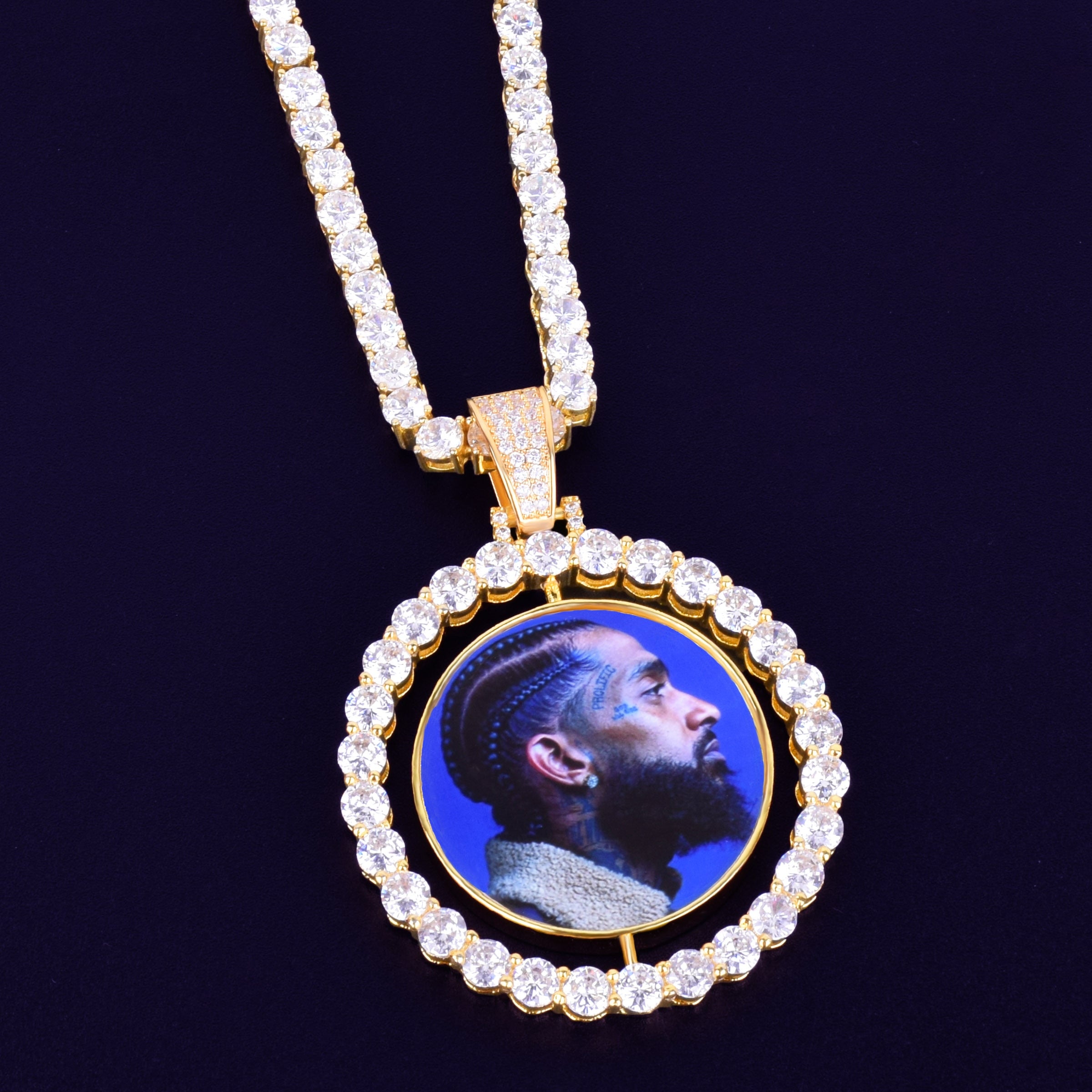 Men's Rotating Double-Sided Custom Photo Medallion Necklace - Queendom Treasurez 