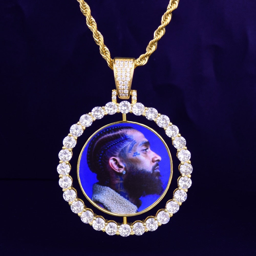Men's Rotating Double-Sided Custom Photo Medallion Necklace - Queendom Treasurez 