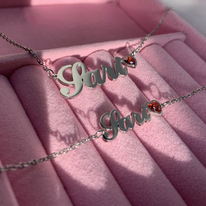 Custom Name Birthstone Necklace & Bracelet Set - Queendom Treasurez 