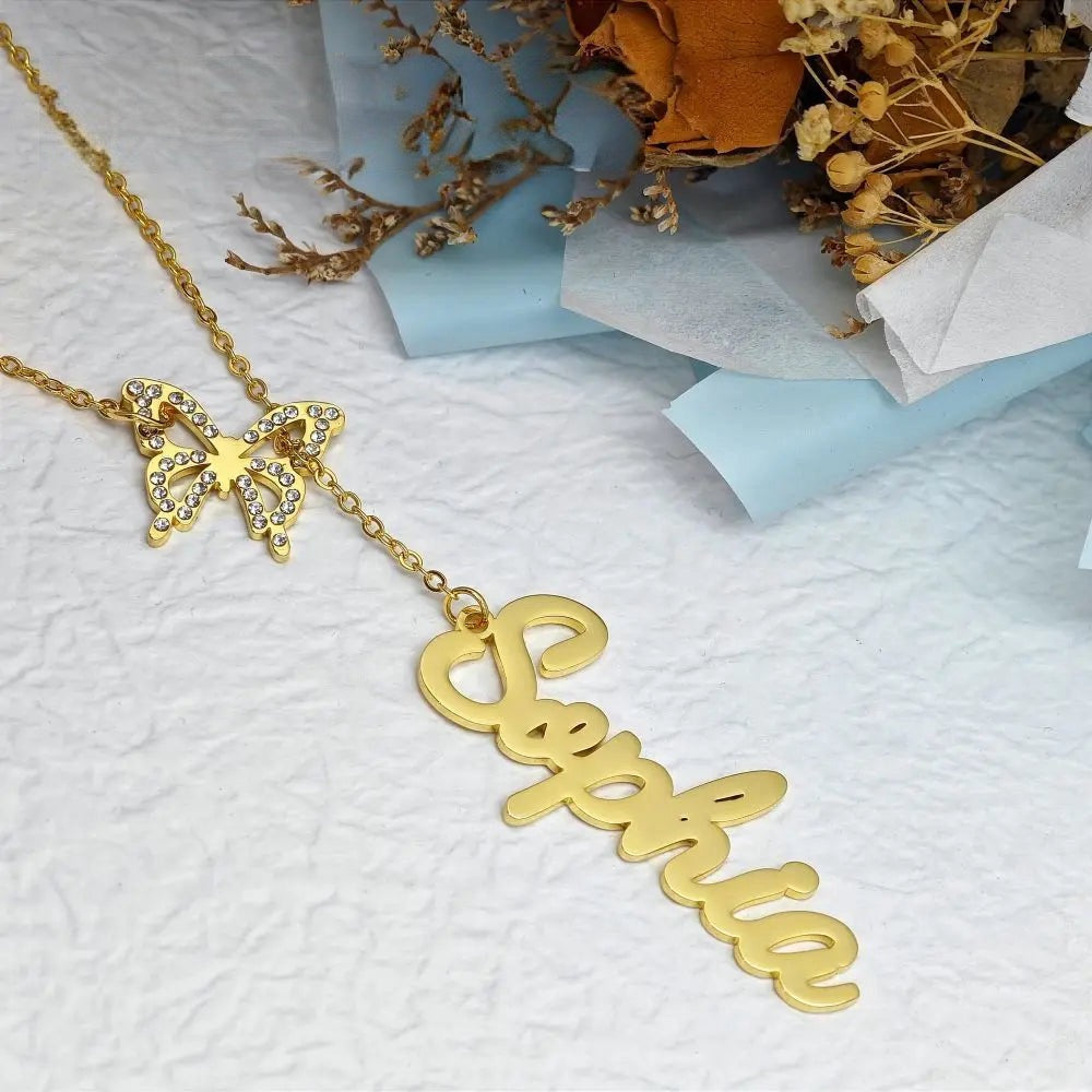 Custom Name Butterfly Charm Necklace - Queendom Treasurez 