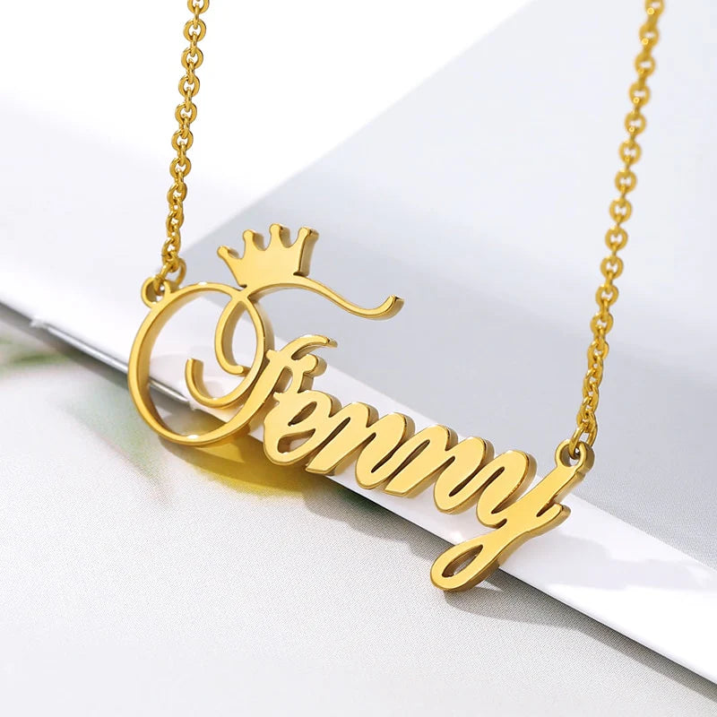 Custom crown name necklace with personalized engraving and crown design – Queendom Treasurez.