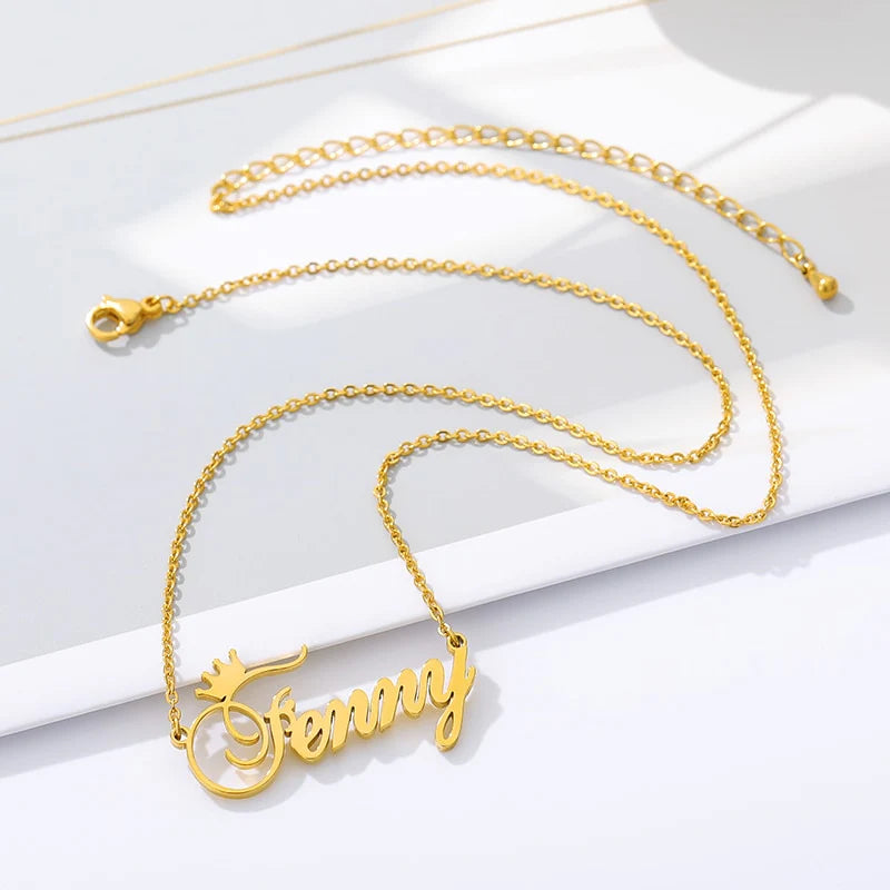 Custom crown name necklace with personalized engraving and crown design – Queendom Treasurez.