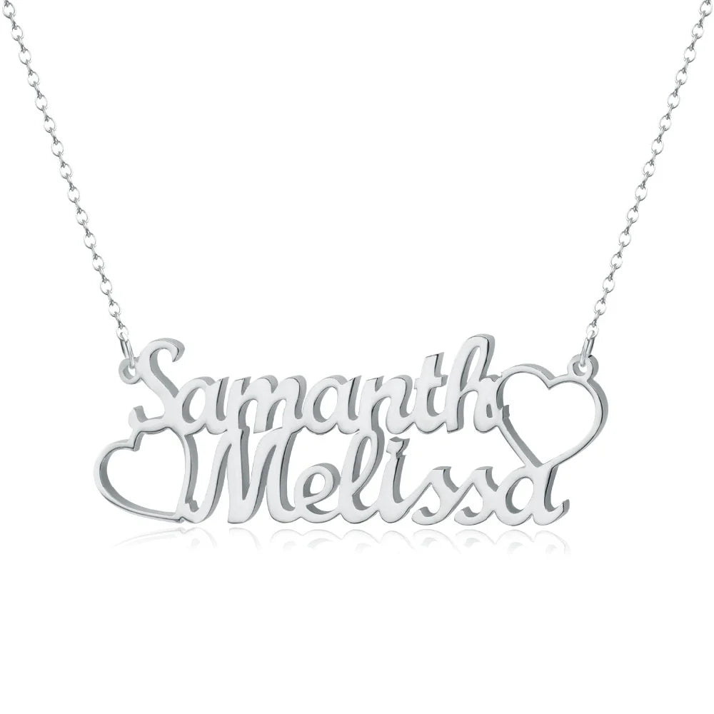 Custom 2-name heart necklace featuring a stylish heart design, combining elegance and personalization - Queendom Treasurez







