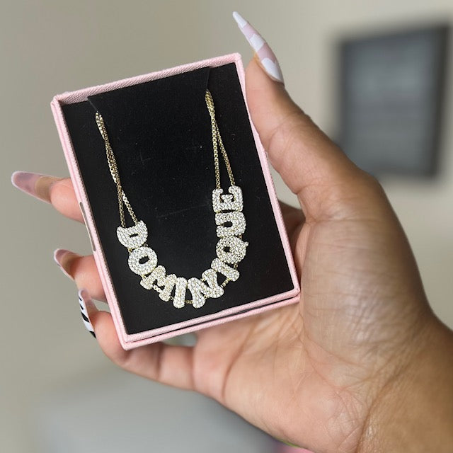 Custom 3D Bubble Crystal Sliding Letter Name Necklace