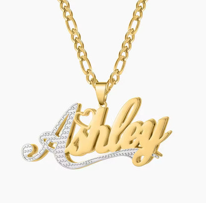 3D Double Plated Custom Name & Heart Accent Necklace