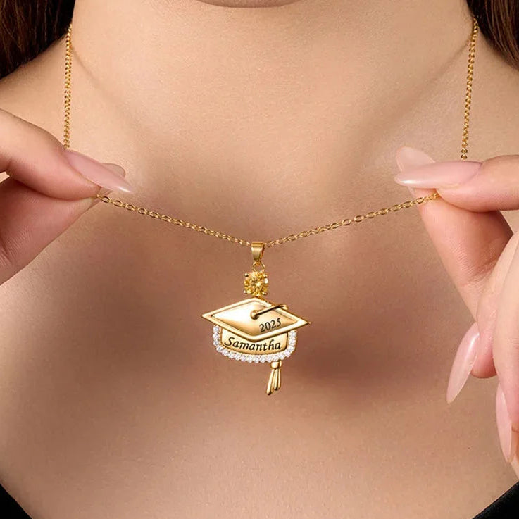 Gold necklace with a graduation cap pendant 