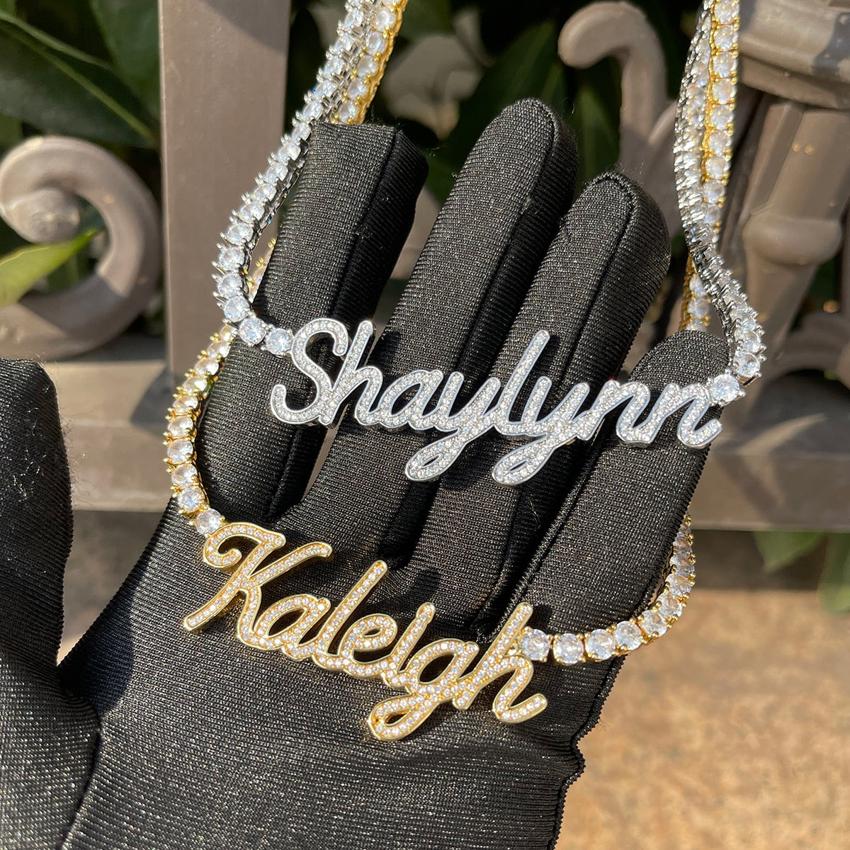 Iced-out Classy Girl custom name tennis necklace with personalized engraving and sparkling stones – Queendom Treasurez.