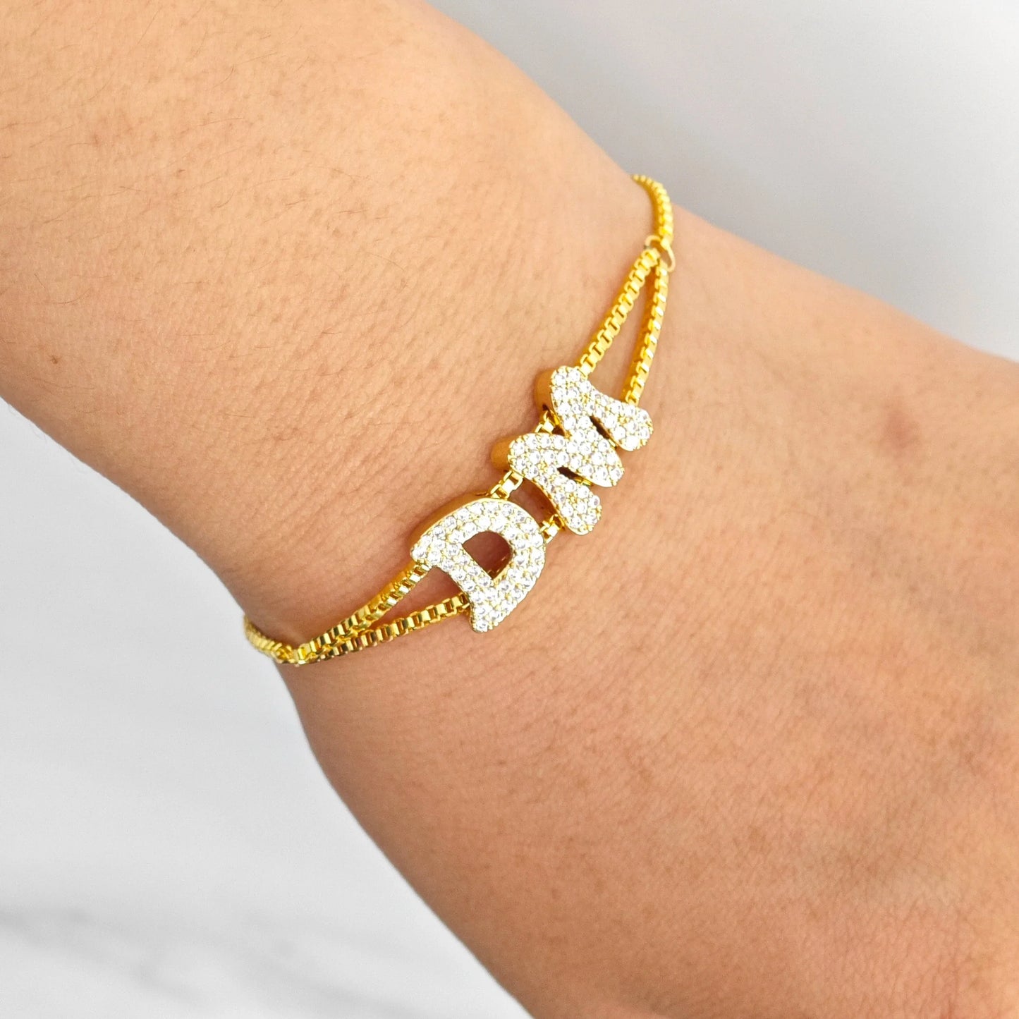 Custom 3D Bubble Crystal Sliding Letter Name Bracelet