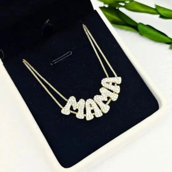 Custom 3D Bubble Crystal Sliding Letter Name Necklace