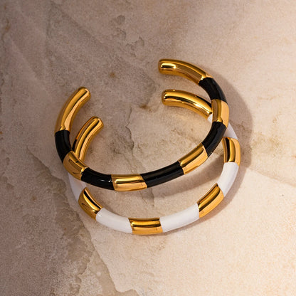 18K Stripped Cuff Bangle