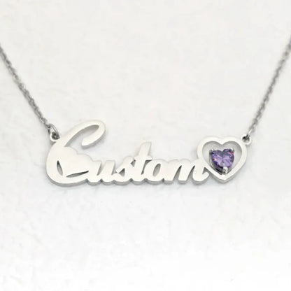 Custom Name Birthstone Heart Necklace