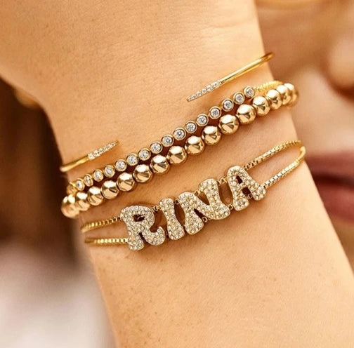 Custom 3D Bubble Crystal Sliding Letter Name Bracelet