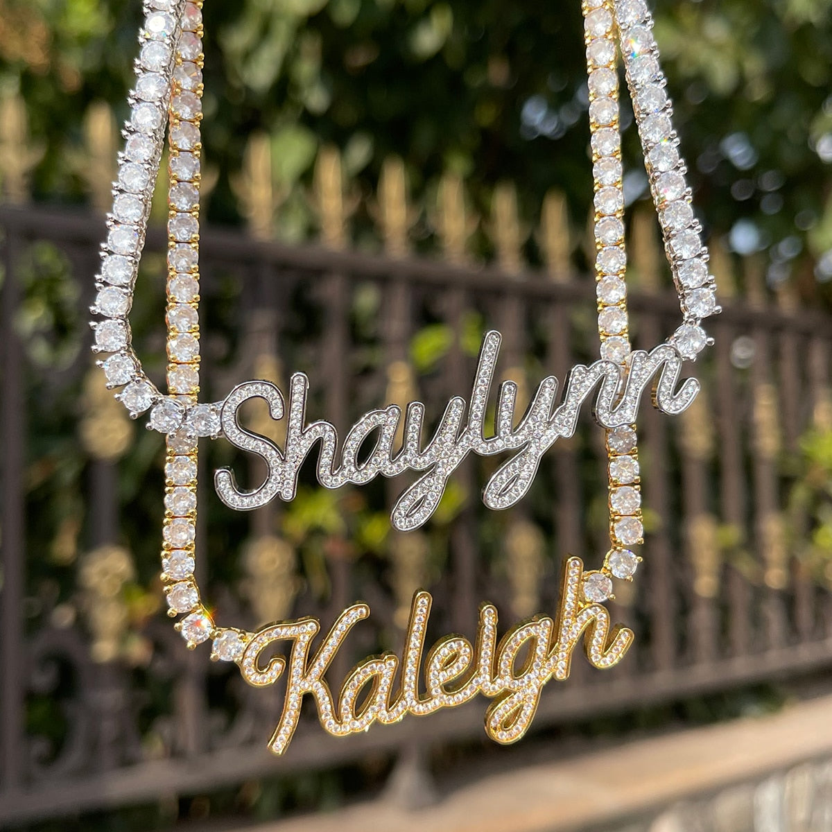 Iced-out Classy Girl custom name tennis necklace with personalized engraving and sparkling stones – Queendom Treasurez.