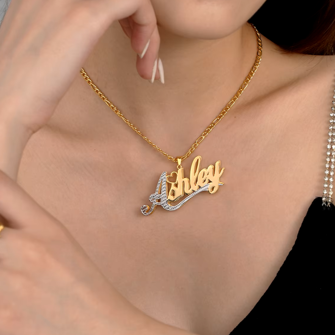 3D Double Plated Custom Name & Heart Accent Necklace