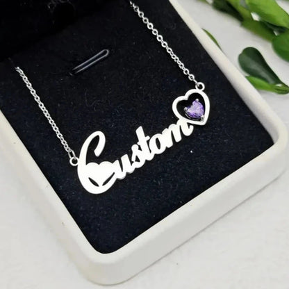 Custom Name Birthstone Heart Necklace