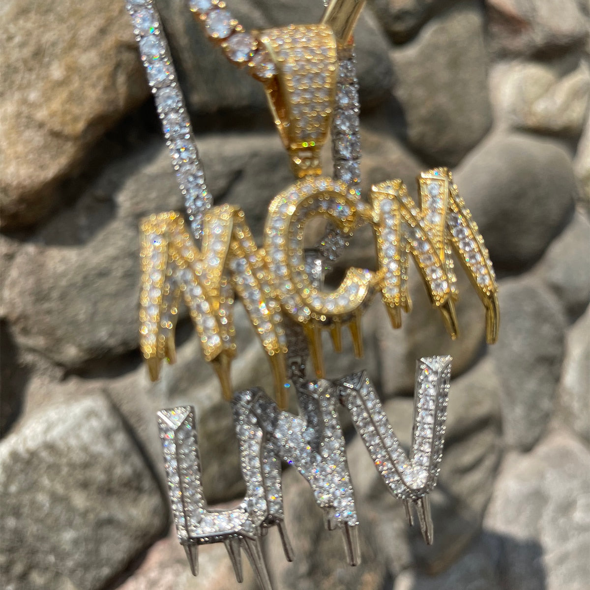 Men's Drip Letter Custom Name Necklace - Queendom Treasurez 