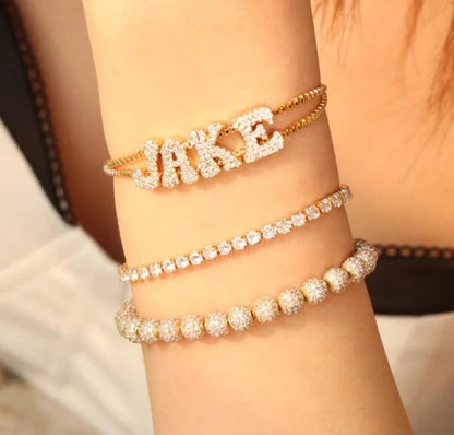 Custom 3D Bubble Crystal Sliding Letter Name Bracelet