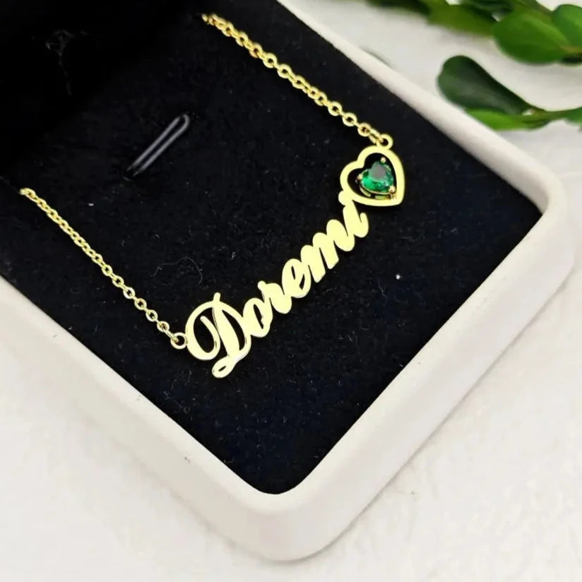 Custom Name Birthstone Heart Necklace