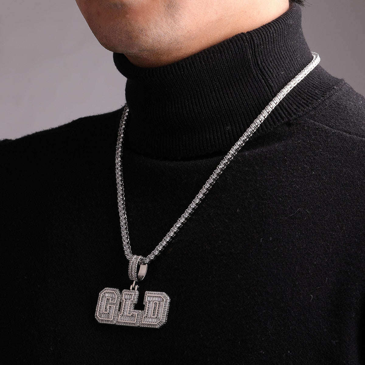 Men's 3D Athletic Letter Custom Name Necklace - Queendom Treasurez 