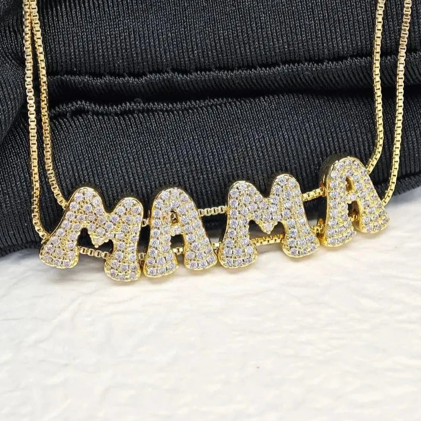 Custom 3D Bubble Crystal Sliding Letter Name Necklace