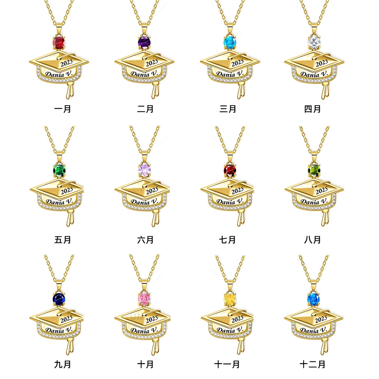 Gold necklaces with gemstones for each month of the year
