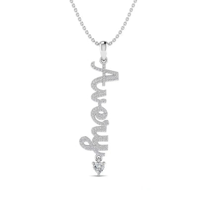Silver necklace with 'Mom' pendant on a white background
