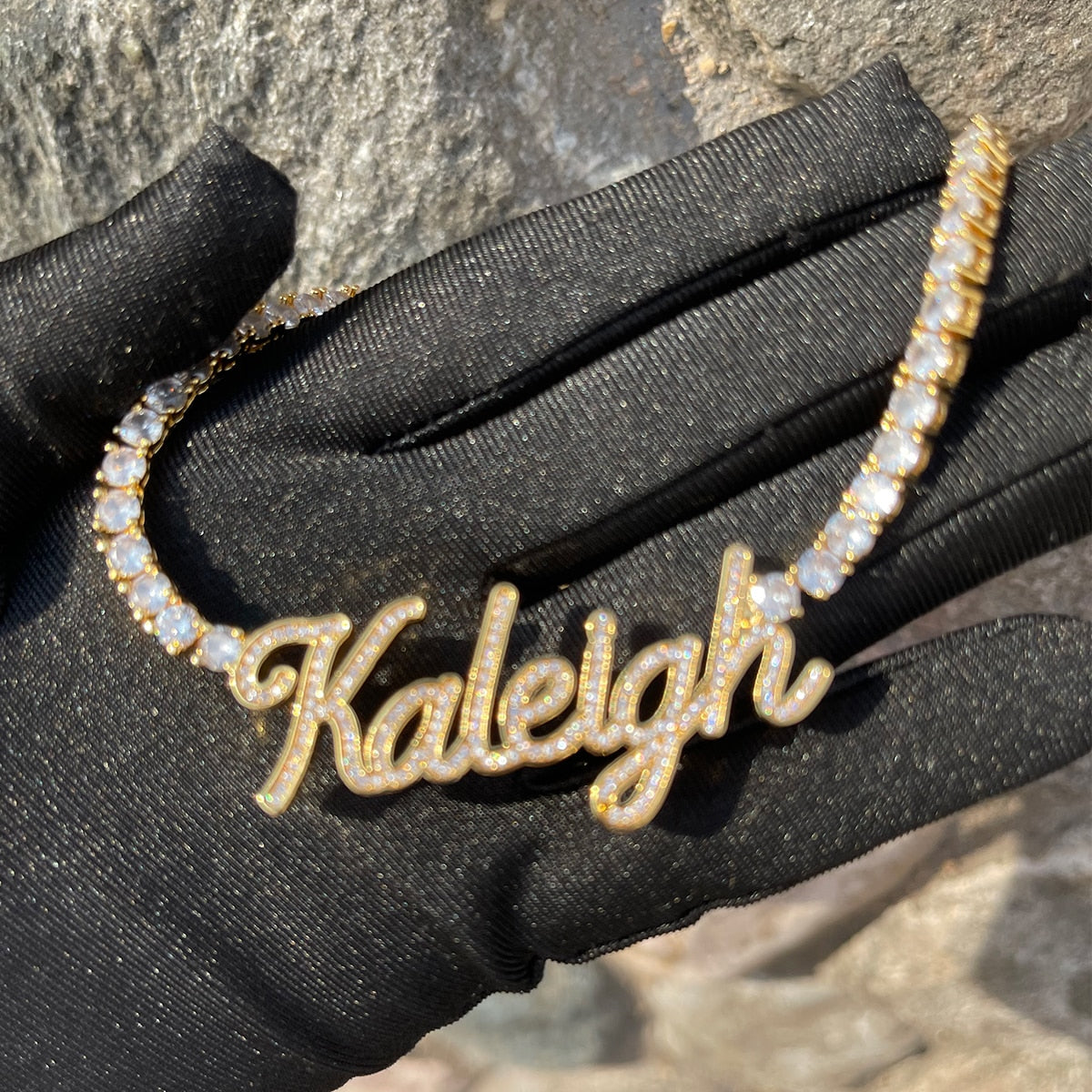 Iced-out Classy Girl custom name tennis necklace with personalized engraving and sparkling stones – Queendom Treasurez.