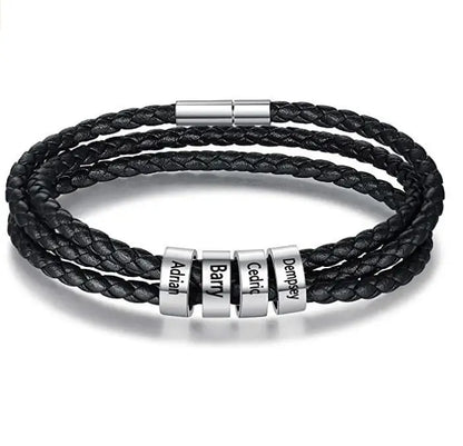 Men's custom engraved name braided leather bracelet with personalized engraving – Queendom Treasurez.