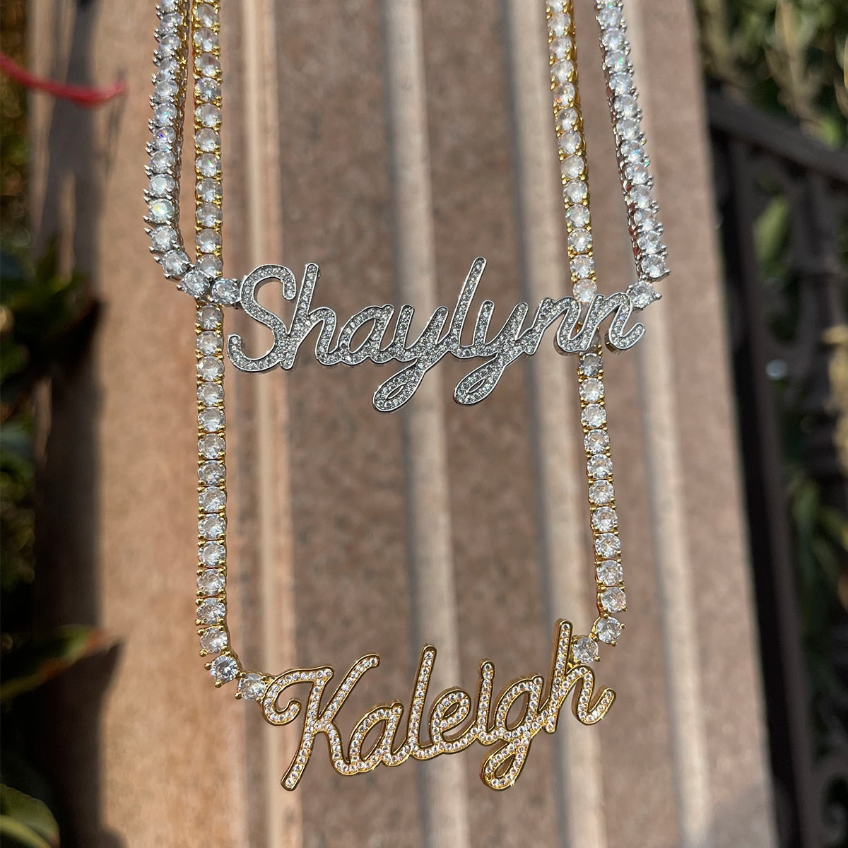 Iced-out Classy Girl custom name tennis necklace with personalized engraving and sparkling stones – Queendom Treasurez.