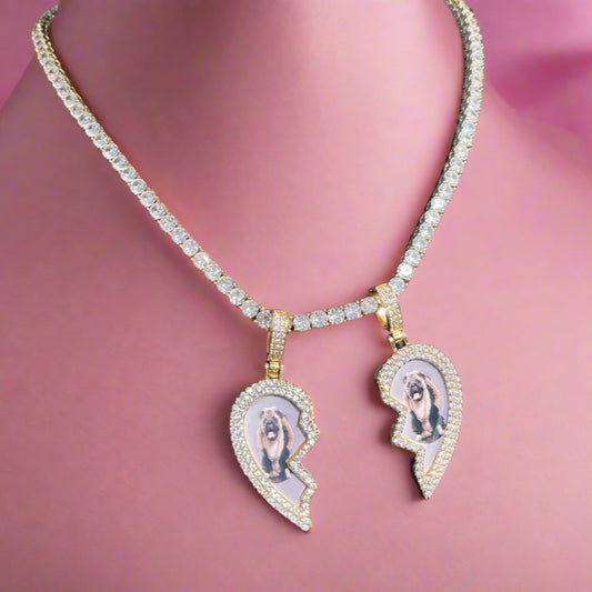 Custom 2 Pc Heart Photo Necklace